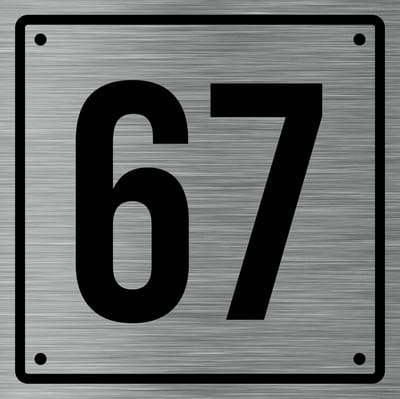 Huisnummerbord 67 - Incl. Schroeven en Pluggen – Acrylaat - 10 x 10 cm - RVS met Zwart