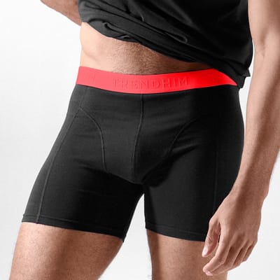 FlexFeel | Zwarte katoenen boxershort met neon rode tailleband