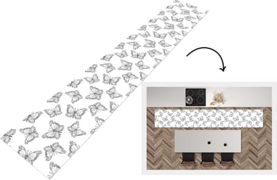 Keukenloper - Loper keuken - Vlinders - Patronen - Zwart Wit - 300x50 cm - Keukenloper vinyl