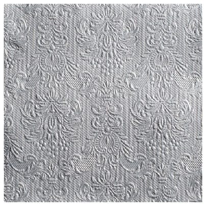 Servetten Luxe - 15x stuks - 33 x 33 cm - zilver - barok patroon - 3 laags