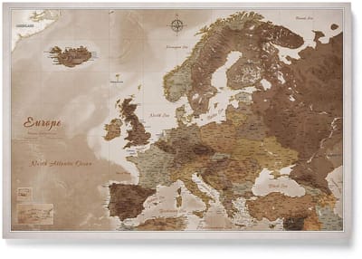 Kaart Europa Prikbord - Wanddecoratie Kurk - Reizen Plannen - Decoratief Canvas - 70x50 cm - Meerdere Kleuren