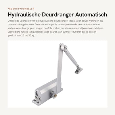 Dailygoods- Deurdranger Automatisch Verstelbaar - Hydraulische Deurdranger - Montageplaat - Geschikt voor Deurbreedte 600-1200mm - Deurgewicht 25-35kg - Eenvoudige Installatie - Deursluiter
