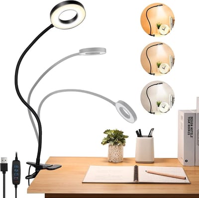 NAXSIR USB Klemleeslamp - LED-leeslamp - Zwart - 10 Dimstanden & 3 Modi - Oogverzorgend - Voor Bureau & Studie