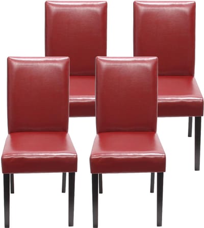 Set van 4 eetkamerstoelen Keukenstoel Littau MVG-gecertificeerd ~ kunstleer, rood donkere poten