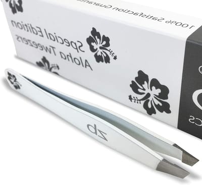 Pincet Aloha Slant - Precisie Tweezer - Wenkbrauwen Vormgeven - Chirurgisch Roestvrij Staal - 9 cm - Wit