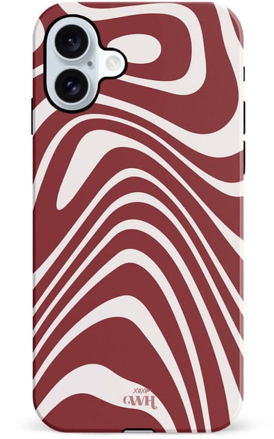 xoxo Wildhearts Boogie Wonderland Red - Double Layer - Hard case geschikt voor iPhone 17 hoesje - Dubbele beschermlaag - Beschermhoes shockproof case - Golvenprint - Golvend patroon - Rood