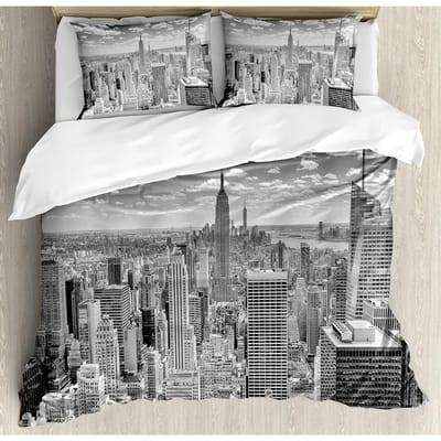 New York Beddengoedset Dekbed Dekbedovertrek Kussenslopen NYC Dat Nooit Slaapt Reflecties Op Manhat Beddengoedovertrek Tweepersoonsbedset 140x200cm 3pcs
