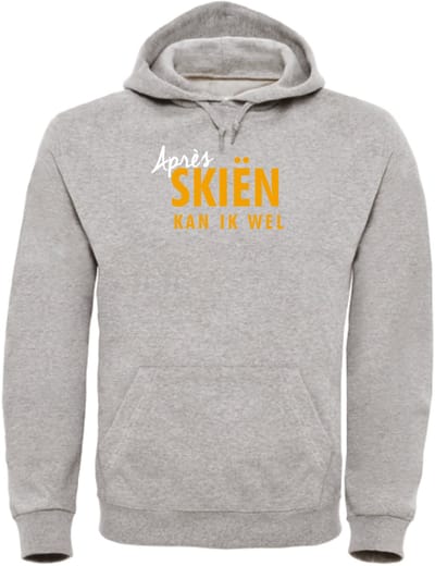 Après skiën kan ik wel wintersport hoodie grijs S - fluor oranje | Foute apres ski outfit | kleding | verkleedkleren | wintersporttruien | wintersport dames en heren | crewneck