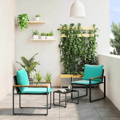 vidaXL - Meubelsets - 3 - st - Zwart - en - Turkoois - Rattan