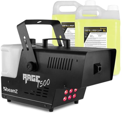 Rookmachine - BeamZ RAGE1500LED - 10 Liter rookvloeistof - RGB LED’s - 2 afstandsbedieningen - 1500W