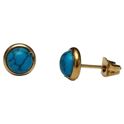 Aramat Jewels | Oorbellen | RVS Boho Oorbellen Blauw Marmer 8mm Goudkleur - Gemarmerde Studs | | | | | | | Verkleurd niet