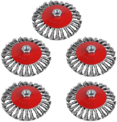 5 x Draadborstel voor Haakse Slijper, Diameter 125 mm, RVS, Flexibele Potborstel, M14 Staalborstel, Conische Borstel, Braid Borstel, Ideaal voor Metalen Reiniging en Schuren