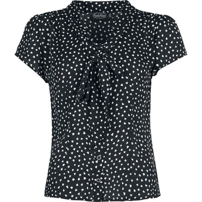 Voodoo Vixen - Rockabilly Blouse - Heart Patterned Flutter Sleeve Top - S tot XXL - voor Vrouwen - zwart-wit