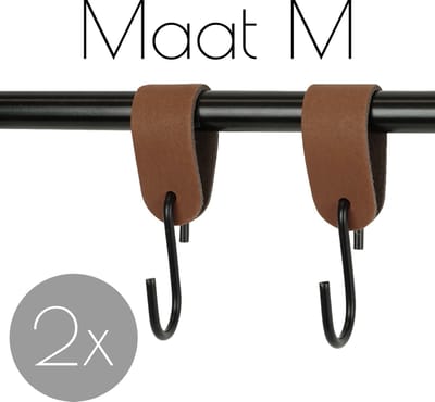 2x Leren S-haak hangers - Handles and more® | LICHTBRUIN - maat M  (Leren S-haken - S haken - handdoekkaakje - kapstokhaak - ophanghaken)