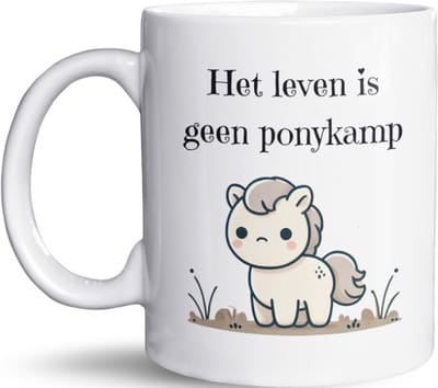 NietMokken.nl - Grappige mok met tekst en pony-illustratie - Het leven is geen ponykamp - Beide zijden bedrukt - Vaatwasser- en magnetronbestendig - Leuk als cadeau voor vrienden en familie