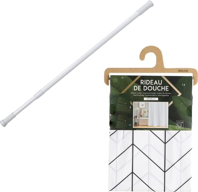 Douchegordijn met ringen - wit/Lines - pvc - 180 x 180 cm - incl ophangstang uitschuifbaar 70-120 cm