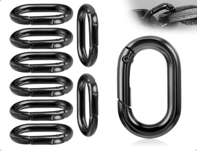 Dailygoods- Karabijnhaken Set van 8 - Kleine Karabijnhaken - Veergespen - Veersplitringen - Rugzakhangers - Zwart Ovaal Ontwerp - Lijndikte 4,8 mm - Sleutelhanger
