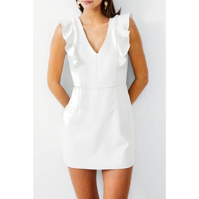 French Connection Frill Vee Tailored Dress Short Summer White Größe: 16 | Minikleider Outlet | Damen | Weiß