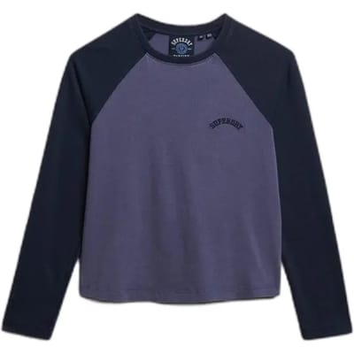 Superdry Essential Baseballtop met Logo en Lange Mouwen Blauw Grootte: 36