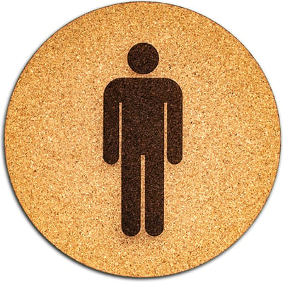 Wc bordje – Man – Rond – Kurk – 10 x 10 cm - Toilet bordje – Deurbord – Zelfklevend