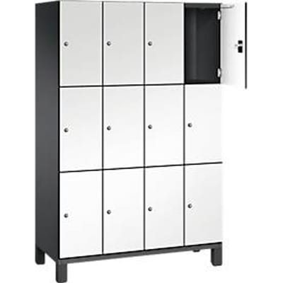 C+P Cambio lockerkast, 4 vakken, 12 vakken, op poten, B 1200 x D 525 x H 1980 mm, zwart-grijs/wit