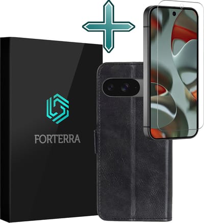 Hoesje Met Screenprotector - Geschikt voor Google Pixel 9 - Luxe Pasjeshouder - Flipcase - Bookcase Portemonee - Flip Case - Kunstleer Book Case - Book Cover - Walletcase - Portemonneehoes - Zwart