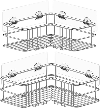 Unyqoos® Roestvrij Stalen Zelfklevende Hoekplankenset voor Badkamer en Keukenopslag, Zonder Boren, 2 Stuks