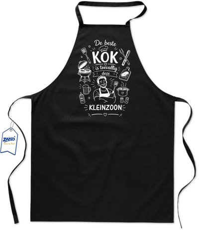 Basics - Unisex Schort - schort voor mijn kleinzoon - keukenschort - BBQ schort - 65 x 90 cm - 100% katoen - De beste kok is toevallig deze kleinzoon - zwart