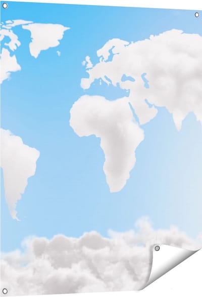 Gards Tuinposter Wereldkaart Gemaakt van Wolken - 80x100 cm - Tuindoek - Tuindecoratie - Wanddecoratie buiten - Tuinschilderij