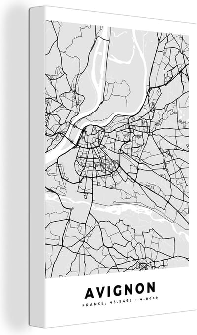 Canvas Schilderij Frankrijk - Plattegrond - Kaart - Avignon - Stadskaart - 20x30 cm - Wanddecoratie