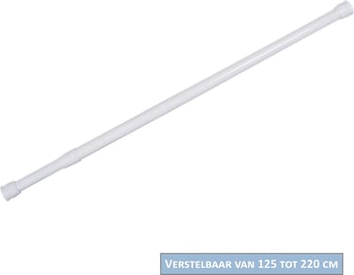 AquaVive Douchestang Wit – Verstelbaar 125 tot 220 cm – Rond – Telescopisch – Zonder Boren