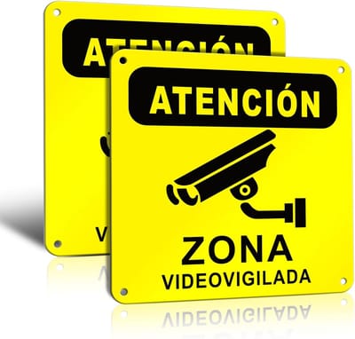 Alarmbord Videobewaking - Waarschuwingssticker - Veiligheid Vergroten - Reflecterend Aluminium - 15 x 15 cm - Zwart