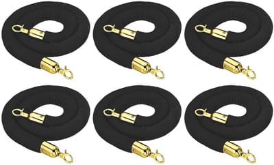 Zwarte Fluwelen Stand Touw Set van 6 Stuks met Snap Hooks voor Polen en Wachtrijbeheer in Hotels en Theaters