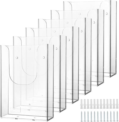 Set van 6 wandbrochurehouders DIN A6, transparante flyerhouder met boorgaten voor brochures, menu's en catalogi