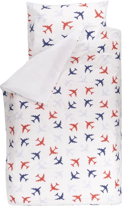 BINK Bedding Dekbedovertrek Planes Blauw Junior 120 x 150 cm (+1 kussensloop 60 x 70 cm) vliegtuigen rood-blauw-lichtblauw