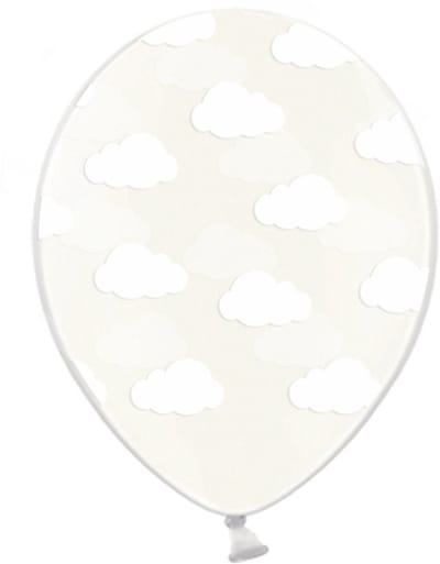 PARTYDECO - 6 transparante natuurlijke latex ballonnen met witte wolken 30 cm