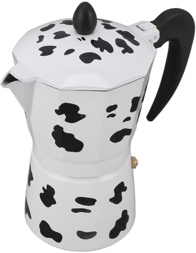 Dailygoods- Moka-Pot met Melkkoeienpatroon - Aluminium Koffiezetapparaat - Voor Thuis/Kantoor - 6 Kopjes - Rijke Smaak