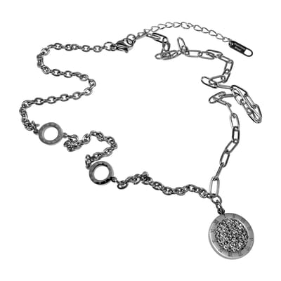 Halsketting met Hanger Romeinse Cijfers en Zirkoniar, Ketting Dames, RVS - Verstelbaar 45-50cm