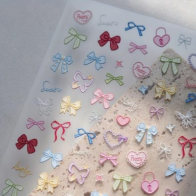 Zoete Strik Embossed Nail Art Stickers, Lente/Zomer Leuke Nagel Decals, DIY Stickers, Papieren Bekertje Stickers, Manicure Decoraties Geschikt Vrouwencadeau gray