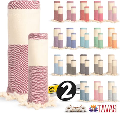 Rome Set van 2 | Hamamdoek 100x180 cm en Handdoek 50x90 cm 100% Katoen Spa Backpack Sauna Strandlaken Paars