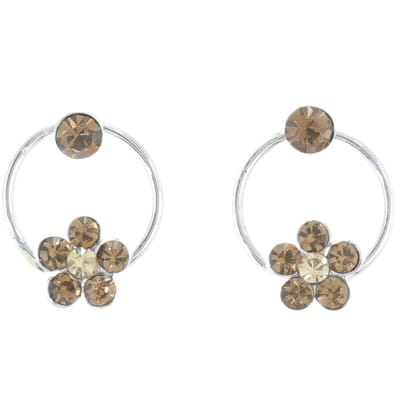 Behave – Oorsteker – Zilverkleur met Bruine Bloem – Nikkelvrij & Elegant