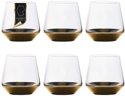 Intirilife 6x Drinkglas met goudkleurige basis - 350 ml inhoud - watersapglas kristalglas tumbler schokbestendig