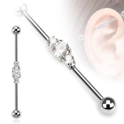 Industrial piercing 3cluster steentje - wit - LMPiercings