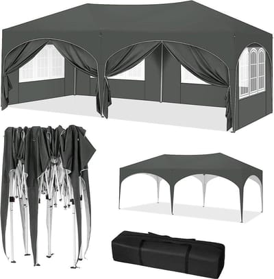 Dubbele Partytent - Opvouwbaar Paviljoen - Feestelijke Bijeenkomst - Waterdicht en UV-werend - 600 x 300 cm - Grijs