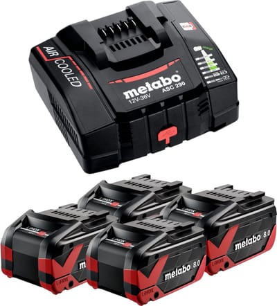 Metabo basisset 4x LiHDX accupack 18 V 8.0 Ah accu ( 4x 624975000 ) + ASC 290 lader ( 627370000 )