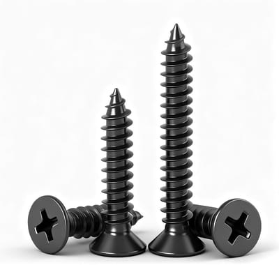 20 stuks Zelfborende Schroeven Zwart M6x40mm, Platkopschroeven Houtschroeven Verzonken Kop Plaatschroeven met Kruiskop voor Hout,Metaal,Meubelmontage