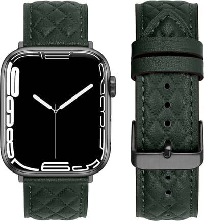 By Qubix - Geschikt voor Apple Watch bandje - Leren bandje met diamant patroon - Donkergroen - Geschikt voor Apple Watch 44mm / 45mm / 46mm / 49mm (Ultra 1,2 en 3) - leren smartwatchbandje - Horlogebandje