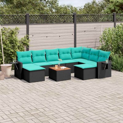 vidaXL - 10-delige - tuinbankset - met - kussens - van - zwart - polyrotan