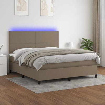 vidaXL - Boxspring - met - matras - en - LED - stof - taupe - 180x200 - cm