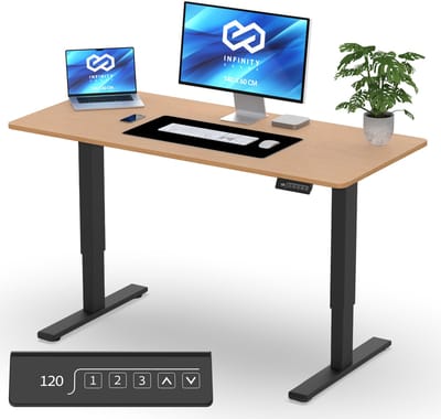 Infinity Goods Zit Sta Bureau Elektrisch Verstelbaar - 140 x 60 CM - Geheugenfunctie - Houtkleur